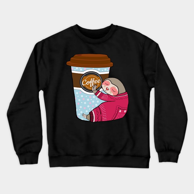 sloth sleeping and love for coffee Crewneck Sweatshirt by Collagedream